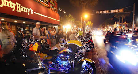Motorcycle fans gather on the streets of Daytona Beach