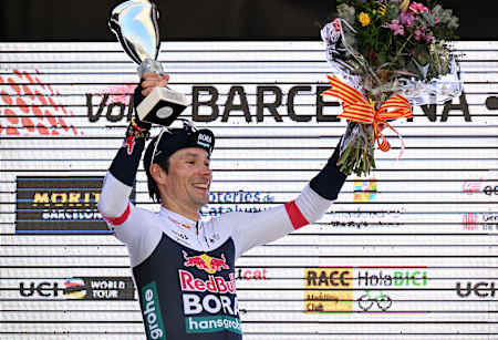 Primoz Roglic celebrates at Volta Catalunya