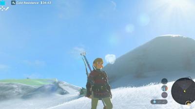 Une image de Link sur une montagne enneigée dans le nouveau jeu Nintendo Switch The Legend of Zelda: Breath of the Wild.