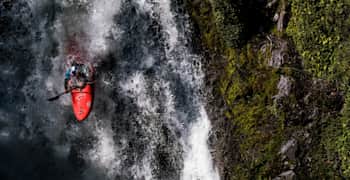 French kayaker Nouria Newman descends a waterfall on an expedition in Chilean Patagonia.