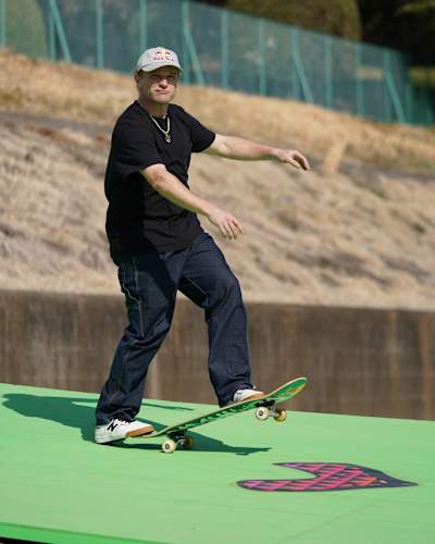 Jamie Foy tests out his course at KASSO Fest Skate & Sound in Long Beach, California.