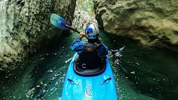 Nouria Newman kayaking the Gorges Du Verdon, France on July 24, 2020.