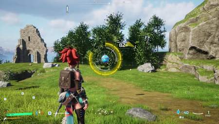 Capture d'écran du jeu Palworld montrant un personnage féminin en train d'attraper un pale.