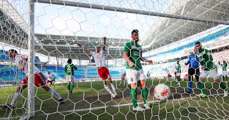 Daniel Frahn and Tim Sebastian (RB Leipzig) celebrate after scoring