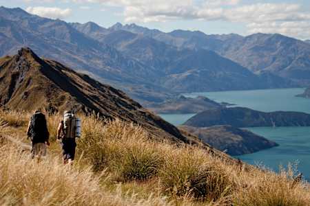 Walkers on the Mount Roy track in Wanaka, New Zealand.