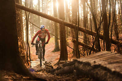 Simon Andreassen riding a trail in Denmark