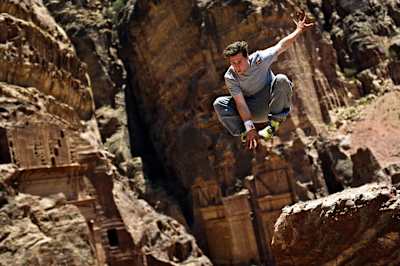 Ryan Doyle performing at Petra in Jordan.