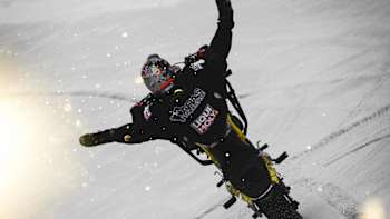Arunas Gibieza drifting a motorbike on snow