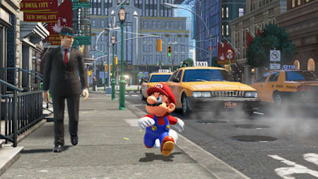 Un screenshot de Donkey Kong City dans le jeu Super Mario Odyssey sur console Nintendo Switch.