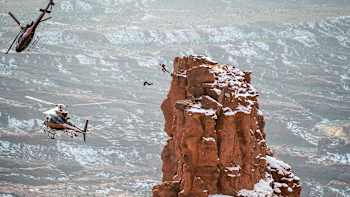 Miles Daisher and Charles Bryan jumping from tower Red Bull Air Force | Air Sports Project in Moab, Utah