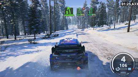 Screenshot from EA Sports WRC shows the Ford Puma1 in the snow at the Rally Sweden.