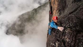 A climber in action in a shot taken from Reel Rock S9 E6