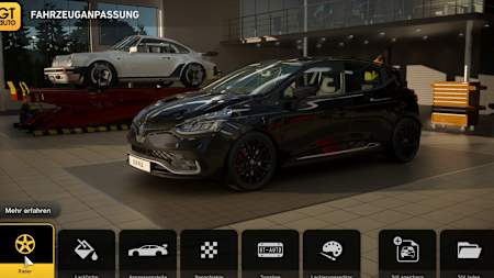 Una captura de pantalla de Gran Turismo 7 muestra un Renault Clio que se está ajustando visualmente en GT Auto.