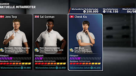 Screenshot from EA Sports WRC shows the selection of crew members in career mode.