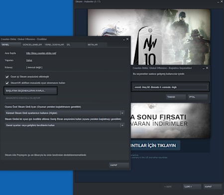 CS:GO başlatma seçenekleri