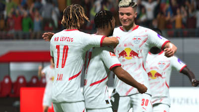 RB Leipzig players celebrate a goal in FC 25.