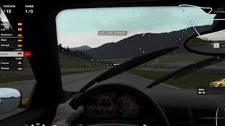 Capture d'écran de Gran Turismo 7 montrant une course sous la pluie sur le Red Bull Ring