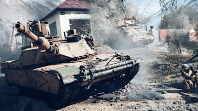 Battlefield 6'da bir tank, patlamaların ortasında ilerliyor.