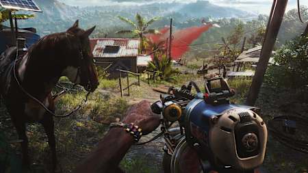 Captura de pantalla de Far Cry 6 que muestra una vista sobre la selva.