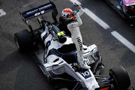 Race winner Pierre Gasly celebrates in parc ferme during the F1 Grand Prix of Italy at Autodromo di Monza on September 6, 2020.