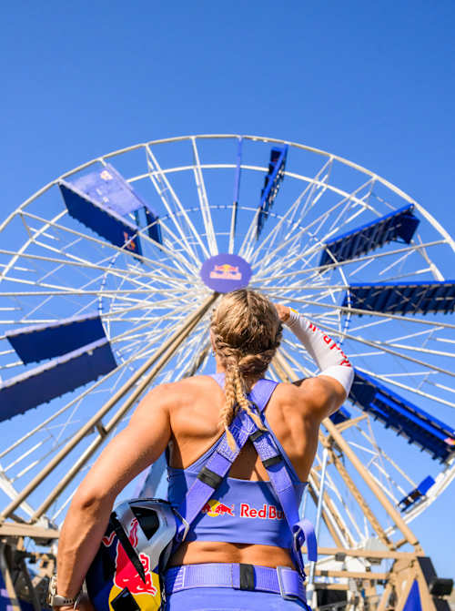 Ida Mathilde Steensgaard gears up to tackle a unique obstacle course on a moving Ferris wheel in Odense, Denmark. 