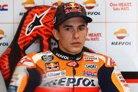 MotoGP rider Marc Márquez sits in the Repsol Honda garage at the MotoGP test in Buriram, Thailand.
