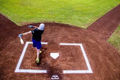 A bird's-eye view of Kris Bryant at the plate