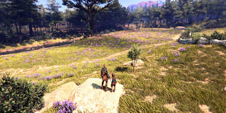 Screenshot aus A Plague Tale: Requiem zeigt Amicia und Hugo auf einem Lavendelfeld