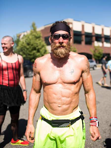 'Iron Cowboy' James Lawrence poses before setting off on an Ironman triathlon
