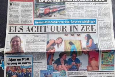 The day after we got rescued, mine and Gaylene's survival made the front page of De Telegraaf at home. I was a bit surprised to find myself on the front page and felt a bit overwhelmed.