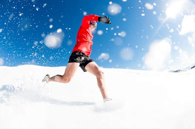 Ryan Sandes photographed during a training session on Matroosberg mountain amongst the snow