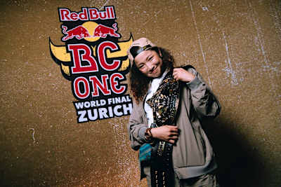 Ami showing off the women's champion belt at Red Bull BC One 2018 in Zurich, Switzerland.