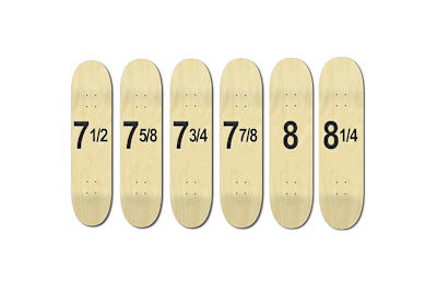 Los diferentes tamaños de una tabla de skate
