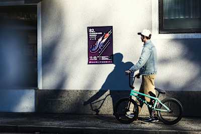 BMX Flatland star Matthias Dandois heads to the top of The Streif in Kitzbühel, Austria on January 13, 2022.