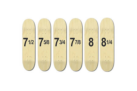 Los diferentes tamaños de una tabla de skate