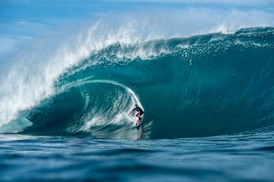 Kai Lenny surfing at Teahupo'o in Tahiti