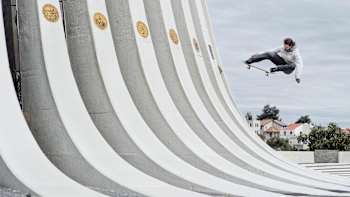 Skater Rob Maatman performs a Ollie to Fakie in Jerusalem, Israel during foliage for Shekel Me Not with RedBull.com