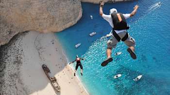A beach BASE jump