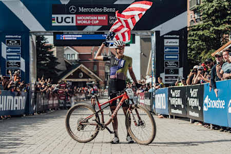 First American winner since 1994, Blevins rode the Specialized Epic to victory