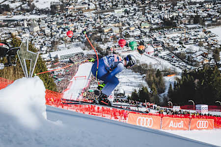 Dominik Paris speed down the Streif.