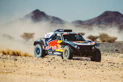 Stephane Peterhansel for X-Raid Mini JCW Team races during Stage 1 of the Rally Dakar 2021 from Jeddah to Bisha, Saudi Arabia on January 3, 2021.