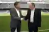 Sporting director Ralf Rangnick welcomes global sports director Red Bull soccer Gerard Houllier during his presentation in Salzburg, Austria on July 2, 2012,