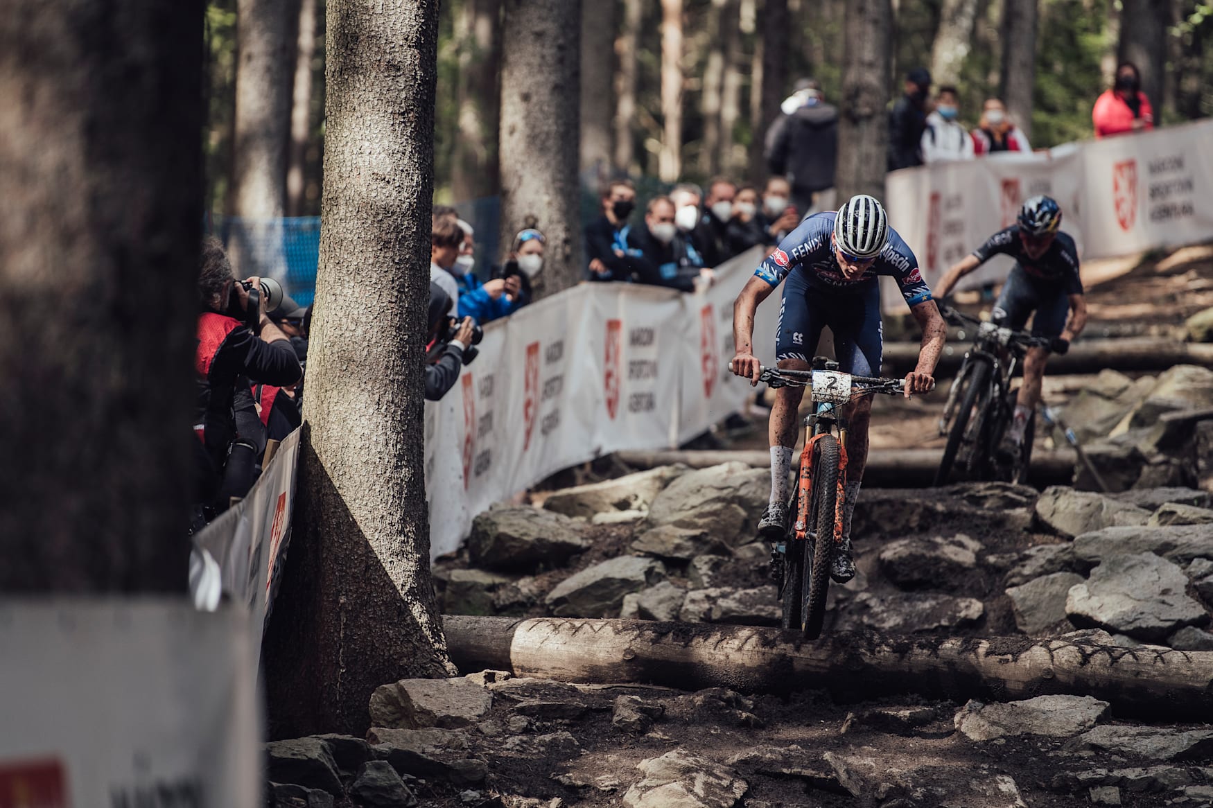 Tom Pidcock and Mathieu van der Poel at the UCI XCO World Cup race in Nove Mesto, Czech Republic on May 16, 2021.
