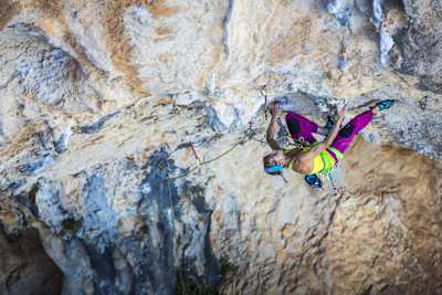 Pro climber Angela Eiter in action on the 'La Planta de Shiva' in Villanueva del Rosario, Spain on October 22, 2017.