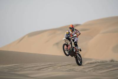 Laia Sanz (ESP) of KTM Factory Team races during stage 03 of Rally Dakar 2018 from Pisco to Marcona, Peru on January 8, 2018.