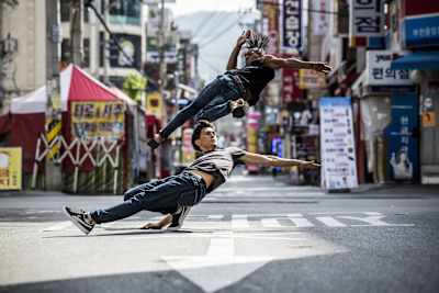 Cloud and Neguin perform in the streets of Bucheon, South Korea on September 23, 2017