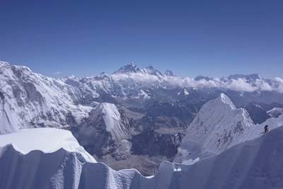 David Lama climbing the ridge up to the summit of Lunag Ri, Himalayas on October 25, 2018