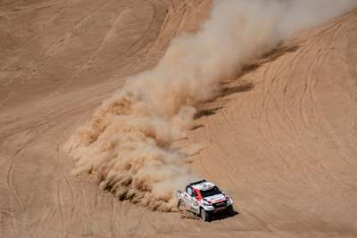 Nasser Al-Attiyah (QAT) of Toyota Gazoo Racing SA races during stage 05 of Rally Dakar 2019 from Monquegua to Arequipa, Peru on January 11, 2019.