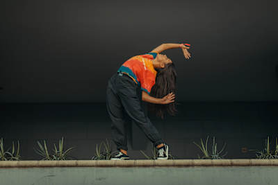 Lily in a back-bend pose.