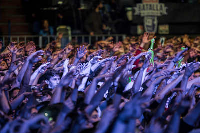 Spectators are seen during the Red Bull Batalla de los Gallos National Final in Buenos Aires, Argentina on October 20, 2019.